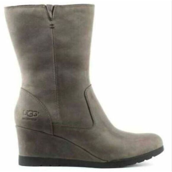 UGG Joely Charcoal Leather Wedge Boot Size 6 - Picture 1 of 8